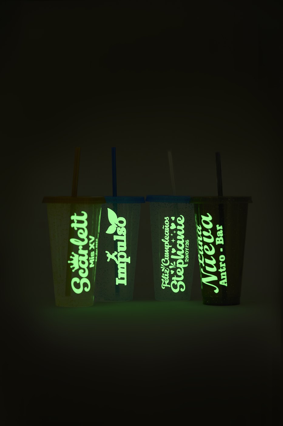 Vasos Glitter 709ml (con tapa y popote)