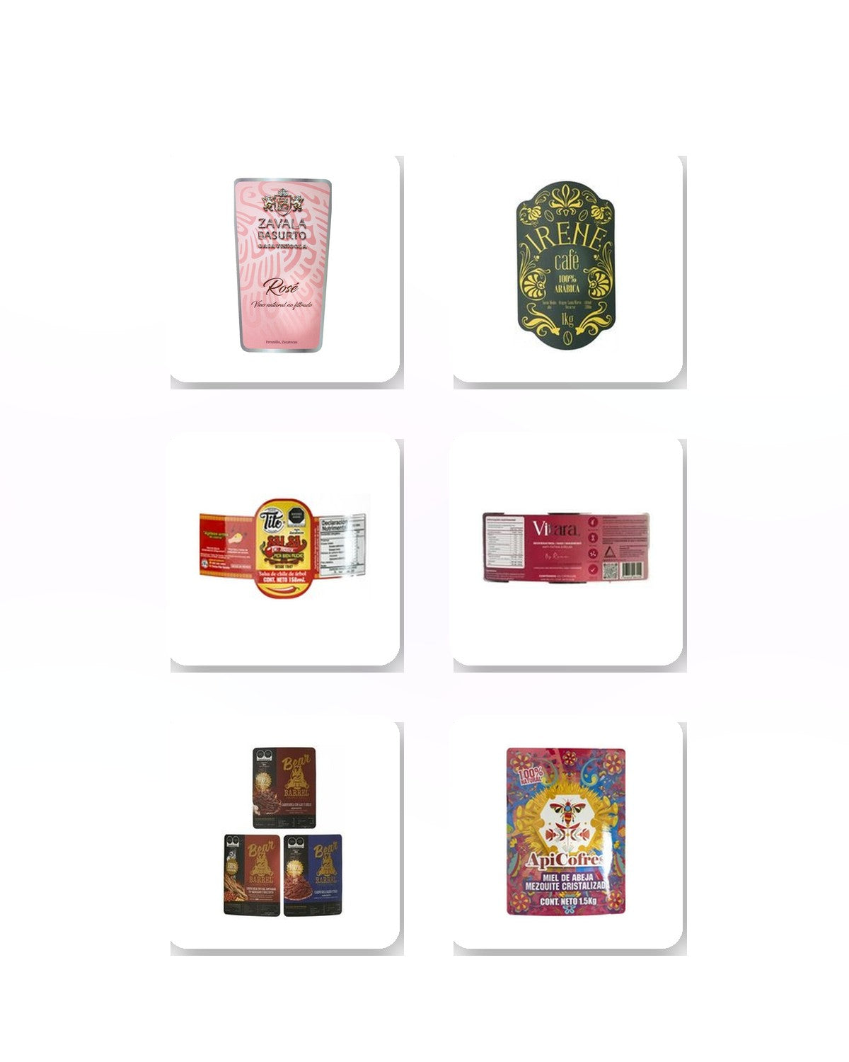 Muestras físicas de etiquetas
