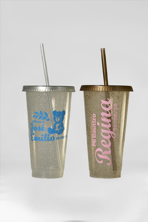 Vaso glitter bautizo