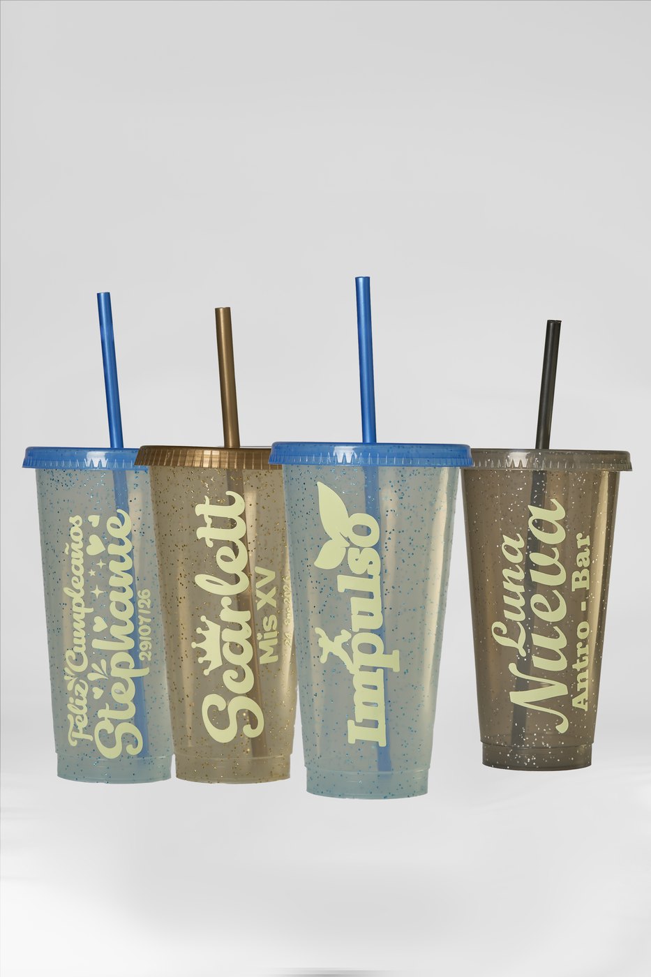 Vasos Glitter 709ml (con tapa y popote)